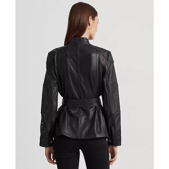 LAUREN RALPH LAUREN NWT Women's Perforated Leather Field Jacket 4 - Picture 5 of 8